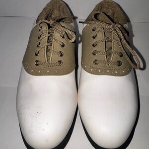 FOOTJOY GREENJOY GOLF SHOE SADDLE STYLE WOMEN'S SZ 8M #48802 WHITE/BEIGE LEATHER